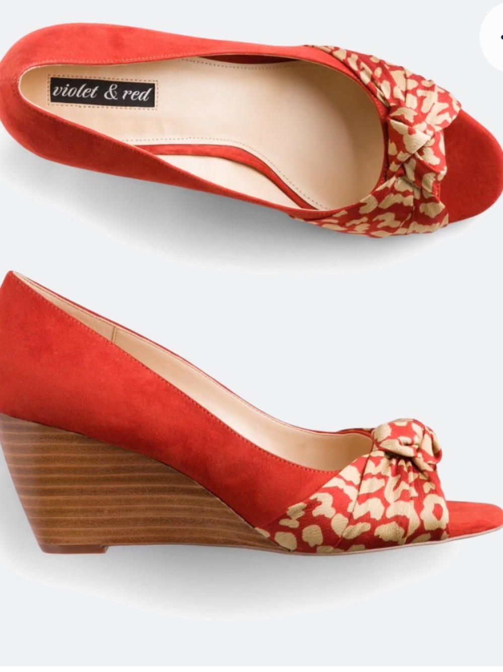 Red Suede Peep-Toe Wedges with Knotted Pattern